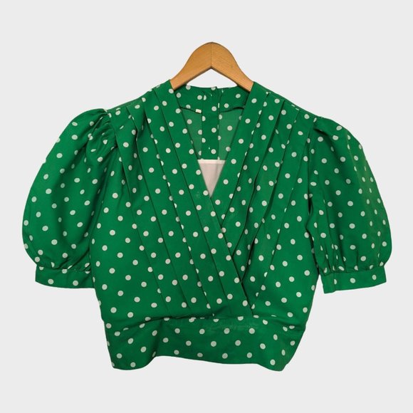 Unbranded Tops - Vintage Cropped Green Polka Dot Blouse Rockabilly 50s style Size XS Small